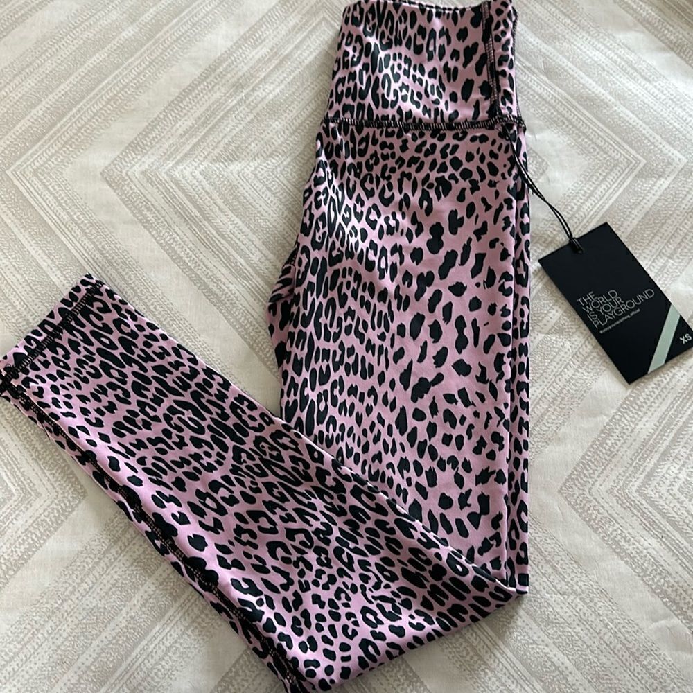Playground Women’s High Waisted Pink Leggings with Animal Print - Size XS